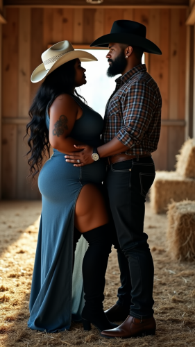 African American Couple Embracing in Rustic Barn