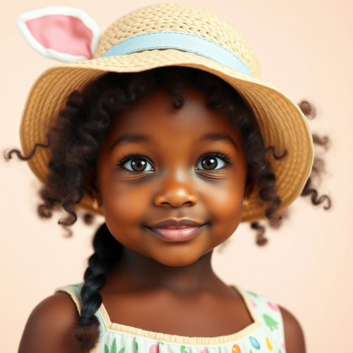 African American Girl with Easter Hat and Curls