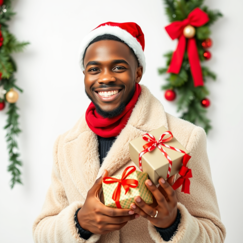African American Model Holding Christmas Gifts