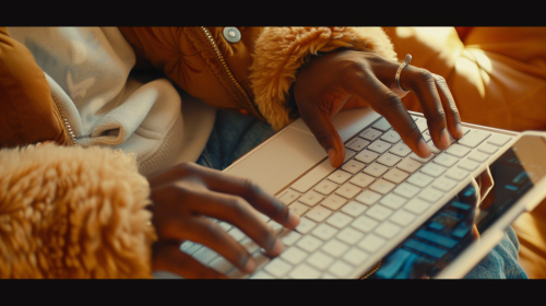 African American boy edits video on iPad