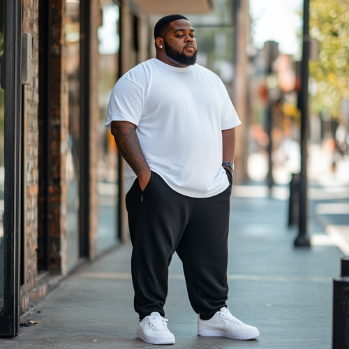 African American man in white shirt and pants