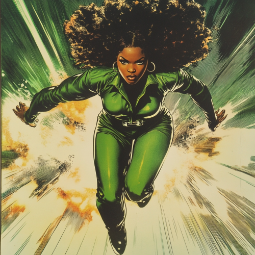 African American superhero flying with superpowers in comic