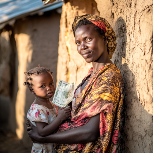 African Woman and Daughter With Money Expressing Gratitude