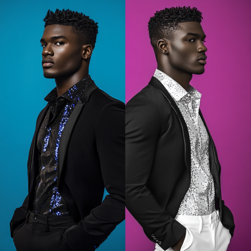 African male model in day and night fashion