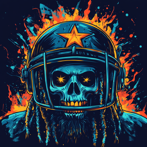 Aggressive skull with star eye in cowboy helmet graffiti.