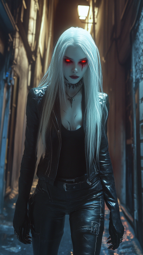 Albino Woman in Gothic Attire in French Alley