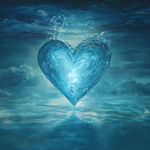 Album cover: heart of water with serene setting. Album cover: heart of water with serene setting.