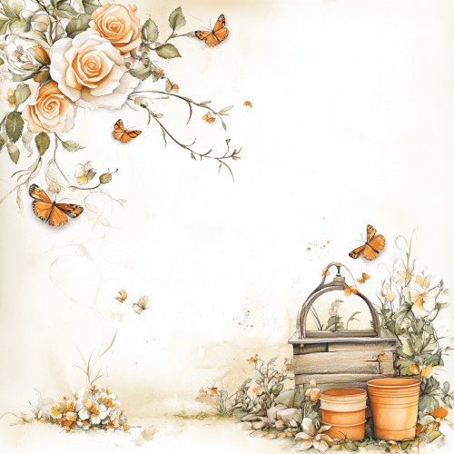 Alcohol ink border with roses, well, butterflies stationery.