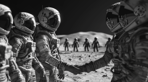 Alien Fleet meets NASA Astronauts on Moon.