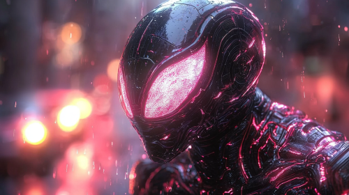 Alien Monster Made of Neon Fibers in Liquid Void