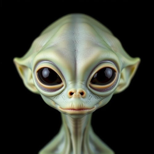 Alien species with big eyes on black background