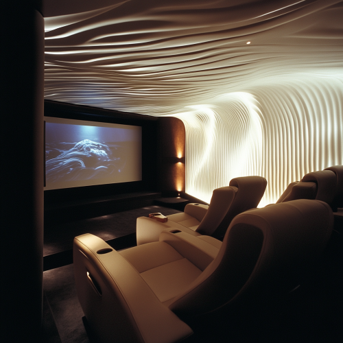 Alvar Aalto inspired home theater with contemporary detailing. Alvar Aalto inspired home theater with contemporary detailing.