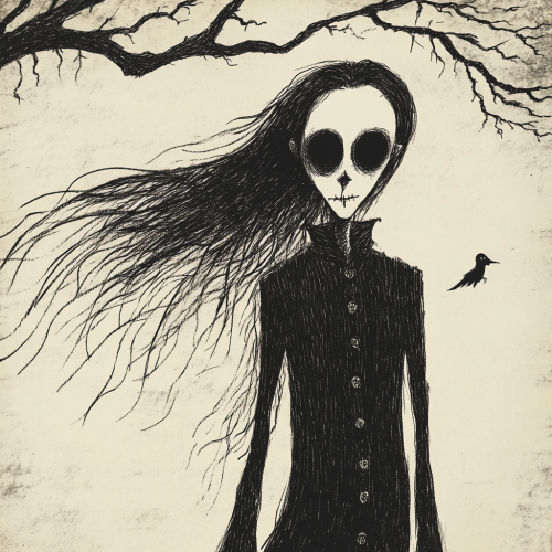 Ambiguous character in vintage shirt, eerie atmosphere