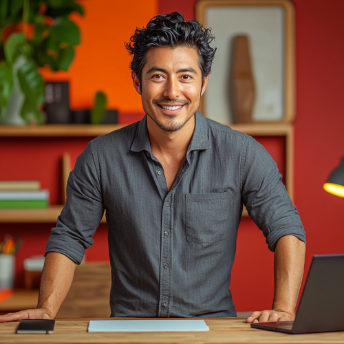 Ambitious Nicaraguan Entrepreneur in Vibrant Office Setting