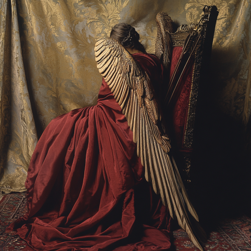 An Angel Sitting on Chair with Wings and Arrow