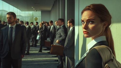 An Angry Executive Woman Waiting in Office Line
