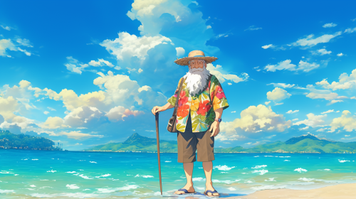 An Elderly Man on a Tropical Beach An Elderly Man on a Tropical Beach