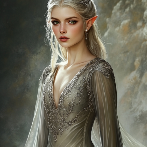 An Elegant High Elf in Dusty Heather Dress