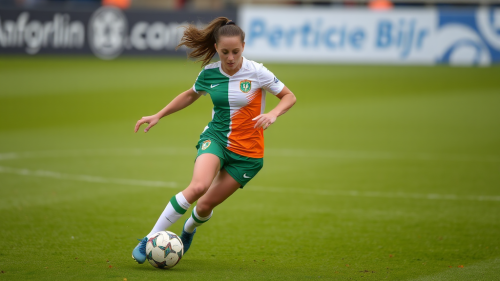 An Irish female soccer player on the field. An Irish female soccer player on the field.