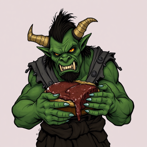 An Orc Holding a Pie in Fantasy Style