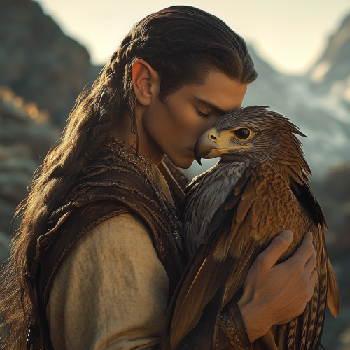 An ancient elf man with bird wings