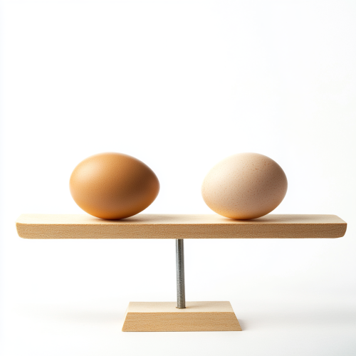 An egg balancing act on empty scale