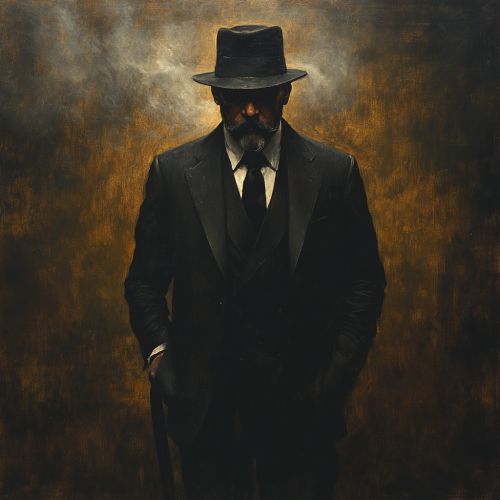 An elegant man in smoking attire with cane