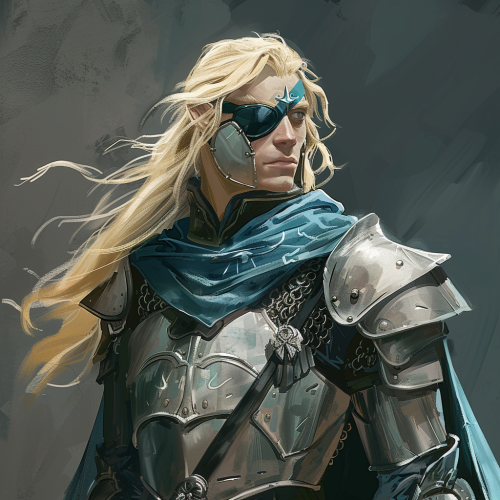 An elven god in armor, with eyepatch and cloak