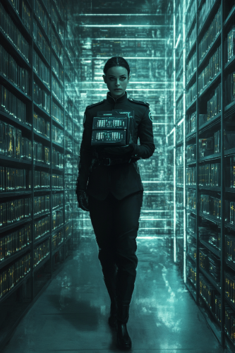 An exhausted imperial librarian in dark uniform