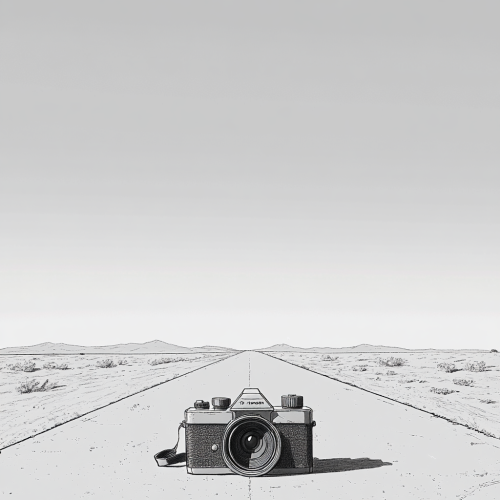 An old camera left on a quiet road