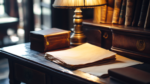 An old letter on Japanese desk in 19th century