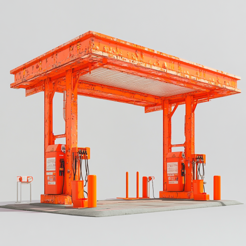 An orange gas station under construction