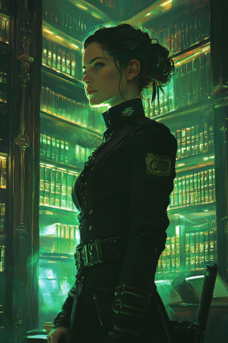 An overworked imperial librarian in dark uniform