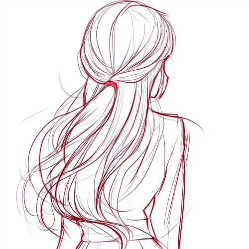 Anatomical Anime Female Character Drawing with Long Curly Hair