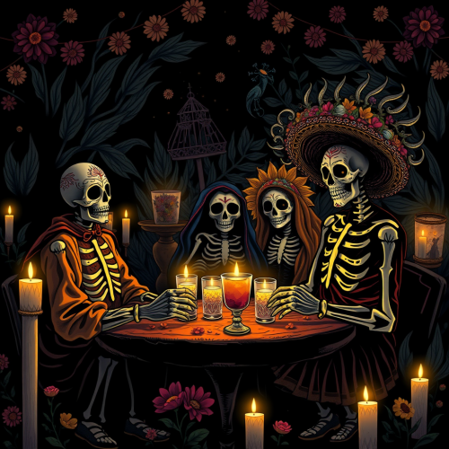 Ancestral tequila toast at cosmic Day of the Dead.