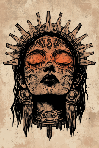 Ancient Aztec Girl T-Shirt Design in Print Style