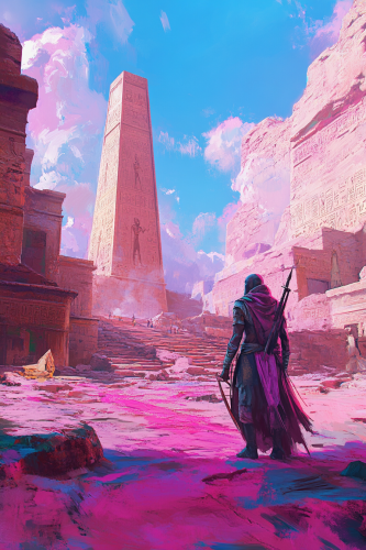 Ancient Egyptian Warrior in Surreal Landscape Sky Art