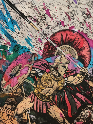 Ancient Greek Soldier Attacks Persian Warrior Card