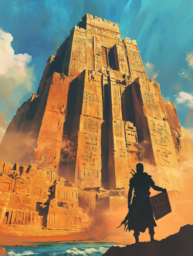 Ancient Mesopotamia: Explorer with Map in Ruins