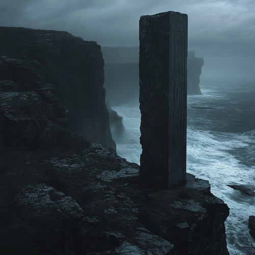 Ancient alter overlooking stormy ocean on rugged cliff. Ancient alter overlooking stormy ocean on rugged cliff.