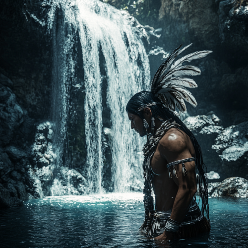 Ancient warrior finds hidden waterfall with white rocks