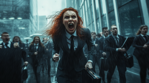 Angry Boss Yelling at Tired Office Workers