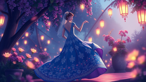 Anime Character in Moroccan Wedding Dress in Magical Garden