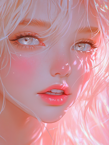 Anime Girl Close-Up with Blonde Wavy Hair