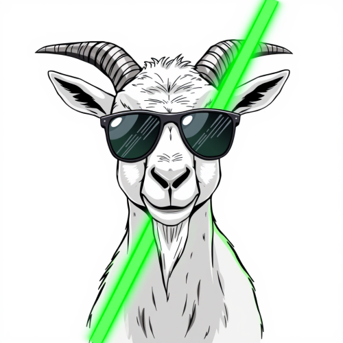 Anime Goat with Sunglasses Holding Green Lightsaber