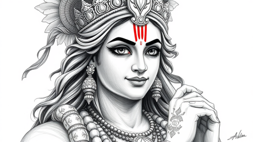 Anime Style Lord Krishna Pencil Sketch