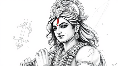 Anime-style 4K Lord Krishna Pencil Sketches