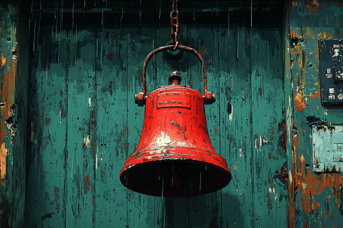 Anime style close up shot of ringing bell.