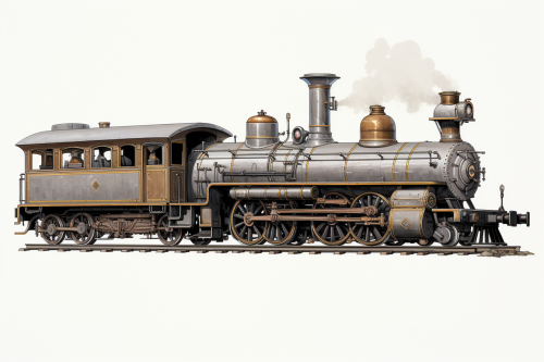 Anime train engine and car on white background.