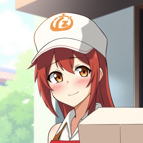 Anxious Red-Haired Anime Pizza Delivery Girl